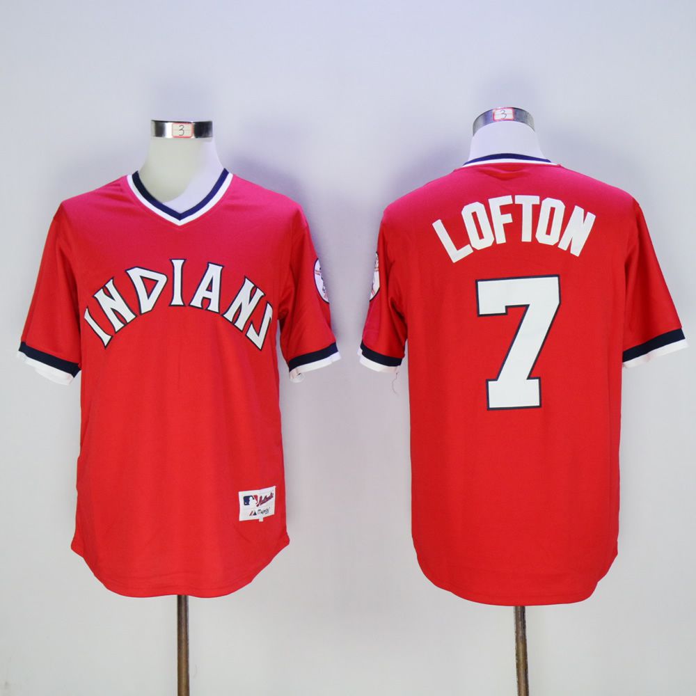 Men Cleveland Indians #7 Lofton Red Throwback 1976 MLB Jerseys->cleveland indians->MLB Jersey